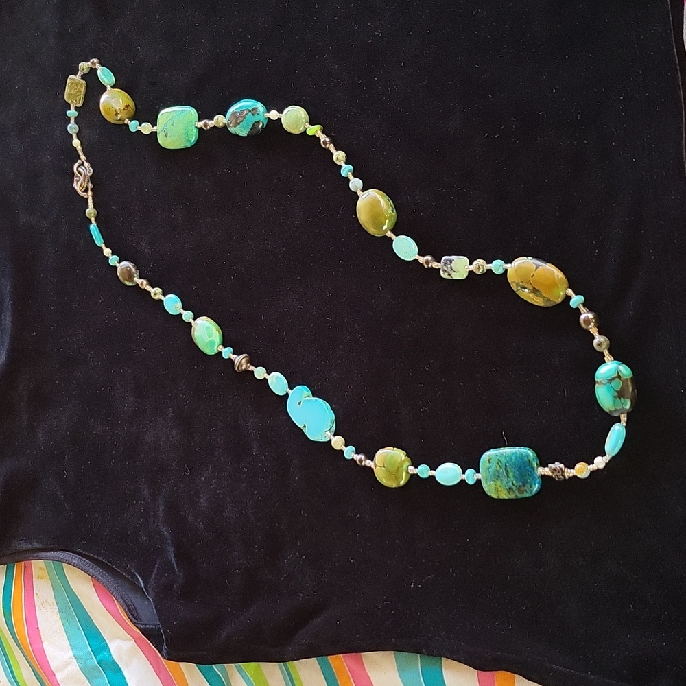 36" turquoise and sterling silver necklace